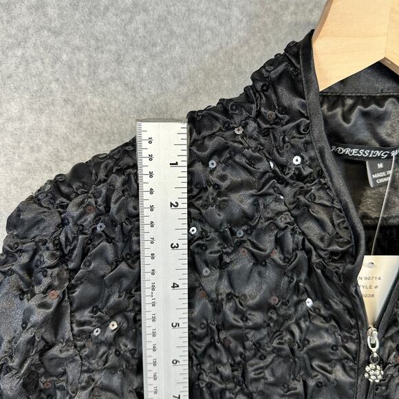 Adressing Woman Jacket Womens Medium Black Full Zip Embellished Crinkle Sequin - Picture 11 of 15